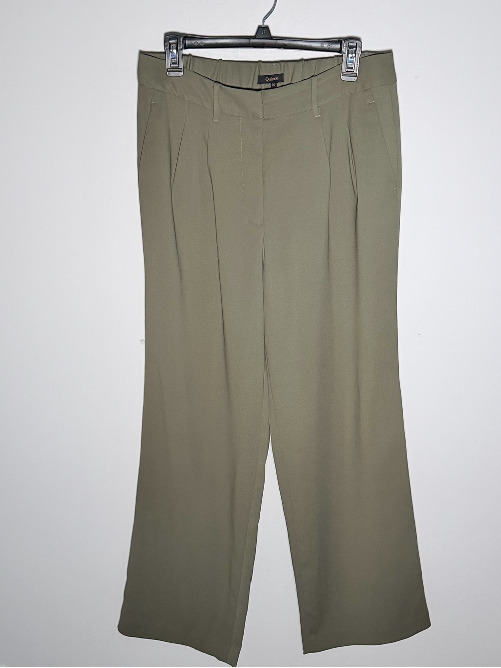 Quince Stretch Crepe Pleated Olive Wide-Leg Women's Pants 10